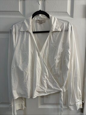 LOFT White Wrap-Front Button Down Shirt